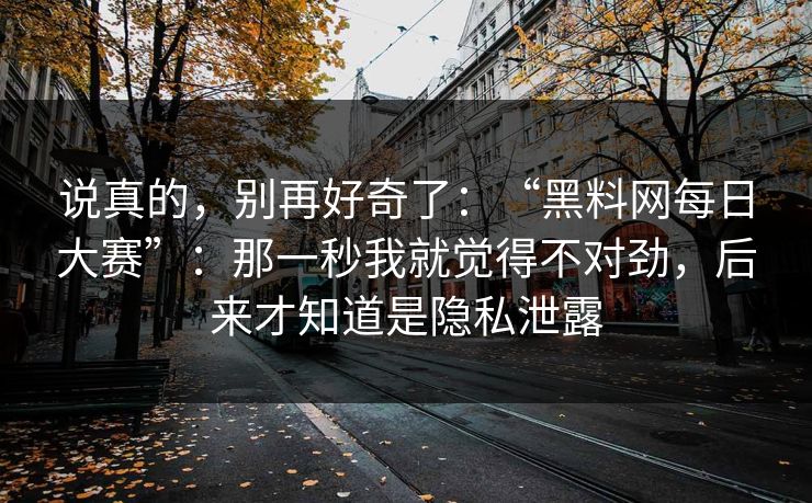 说真的，别再好奇了：“黑料网每日大赛”：那一秒我就觉得不对劲，后来才知道是隐私泄露